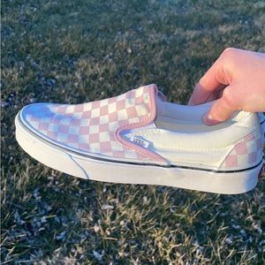 Vans Checkered Slip-Ons Pink/Cream Mens Size 9.5